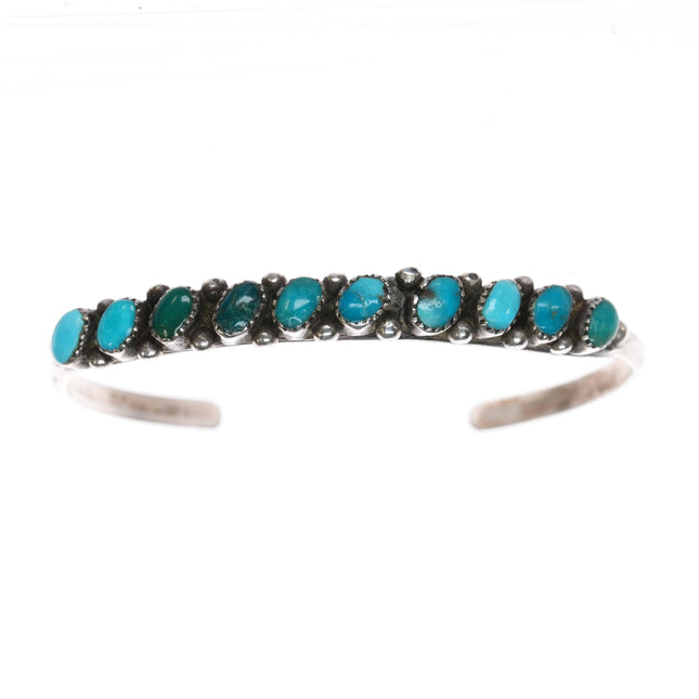 5 3/8" 40's-50's Zuni silver slanted turquoise row cuff bracelet