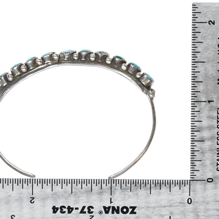 5 3/8" 40's-50's Zuni silver slanted turquoise row cuff bracelet - Estate Fresh Austin