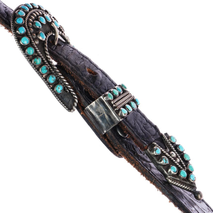 Early Zuni silver snake eye turquoise 3/4" ranger belt buckle set on 32" belt - Estate Fresh Austin