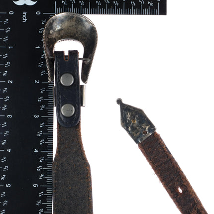 Early Zuni silver snake eye turquoise 3/4" ranger belt buckle set on 32" belt - Estate Fresh Austin