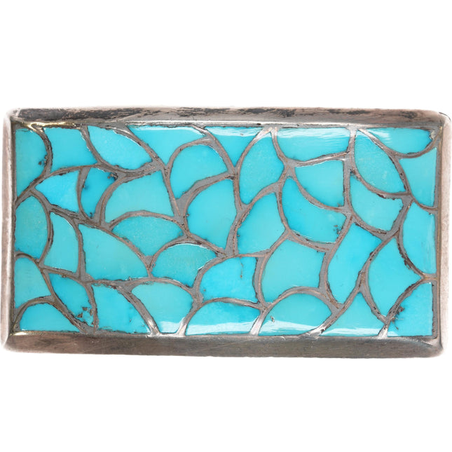 Francis Leekya Zuni sterling turquoise fishscale channel inlay belt buckle