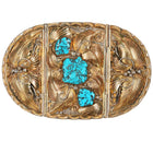 Large E King Navajo Gold Filled sterling Kingman turquoise folding belt buckle - Estate Fresh Austin
