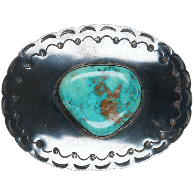 Large Jim Bitsui Navajo Silver and turquoise belt buckle