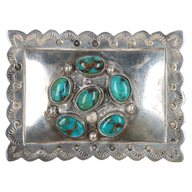 c1950's Navajo sterling high grade turquoise cluster belt buckle