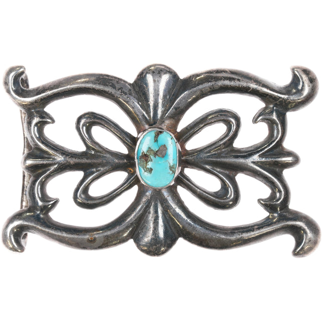 Vintage Navajo Sandcast silver belt buckle with turquoise y