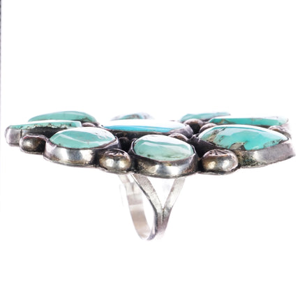Huge sz9.5 Vintage Navajo silver turquoise cluster ring - Estate Fresh Austin