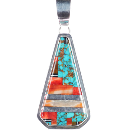 Large Daniel Coriz Kewa high grade turquoise spiny oyster intarsia inlay pendant - Estate Fresh Austin