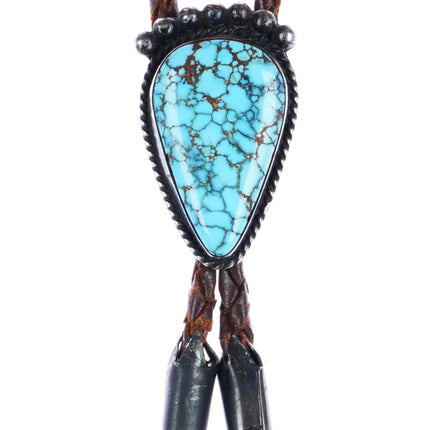 c1950 Navajo silver Lone Mountain turquoise bolo tie - Estate Fresh Austin