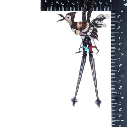 c1950 Edward Beyuka Zuni Roadrunner carved bolo tie sterling - Estate Fresh Austin