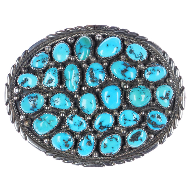 70's-80's JS Navajo sterling turquoise cluster belt buckle