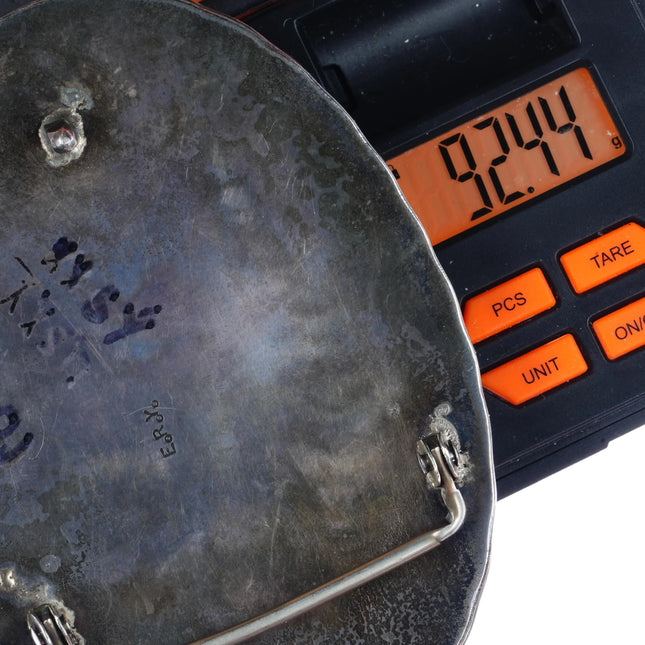 Large Vintage ERY Navajo silver, turquoise, coral, jet sterling belt buckle - Estate Fresh Austin