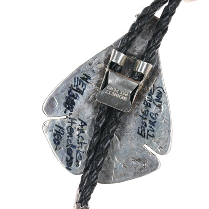 c1970 Large Archie Henderson Tufa Cast silver Easter Blue turquoise bolo tie - Estate Fresh Austin