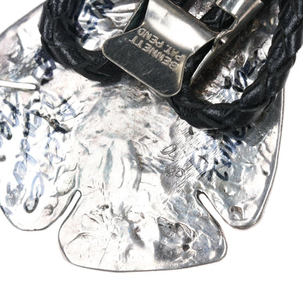 c1970 Large Archie Henderson Tufa Cast silver Easter Blue turquoise bolo tie - Estate Fresh Austin