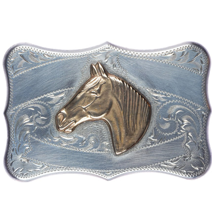 Vintage Diablo Sterling hand engraved horse head belt buckle - Estate Fresh Austin