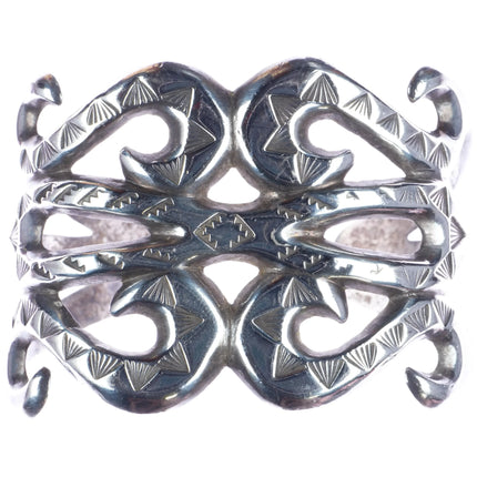 7" Early Navajo hand stamped cast silver cuff bracelet - Estate Fresh Austin