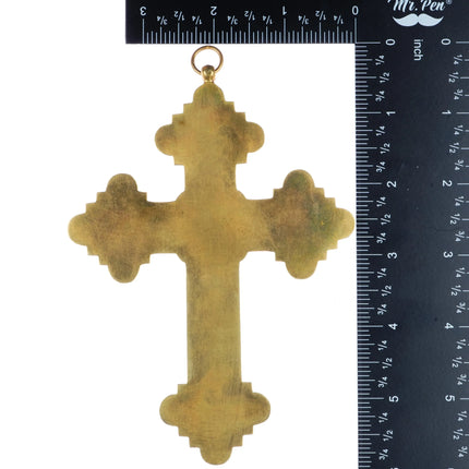 c1900 Antique Italian Grand Tour gilt Bronze Micromosaic cross - Estate Fresh Austin