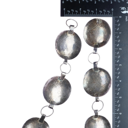 30's-40's Navajo large silver link concho belt with nice stampings and turquoise - Estate Fresh Austin