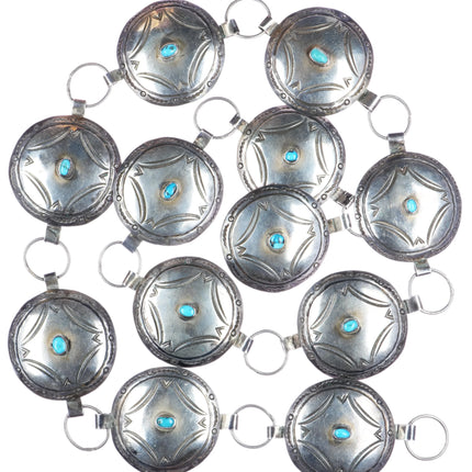 30's-40's Navajo large silver link concho belt with nice stampings and turquoise - Estate Fresh Austin