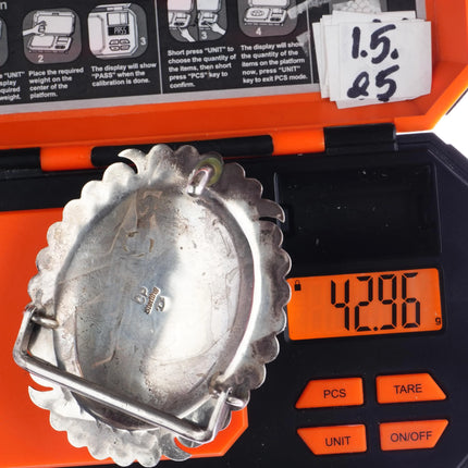 Curtis Pete for Rocking Horse Ranch Stamped silver Royston turquoise belt buckle - Estate Fresh Austin