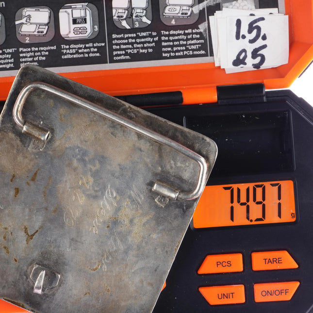 1970's Sterling enamel Aztec Warrior hand hammered belt buckle - Estate Fresh Austin