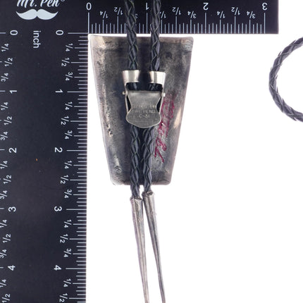 c1960 c-31 Navajo silver, coral, and turquoise bolo tie - Estate Fresh Austin