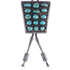 c1970 Large Benny Sandoval Navajo spiderweb turquoise cluster bolo tie fancy tip - Estate Fresh Austin