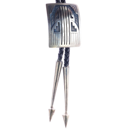 1990's Signed Hopi overlay bolo tie sterling silver - Estate Fresh Austin