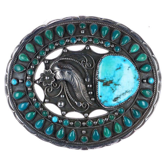 Large Vintage GC Native American sterling turquoise belt buckle