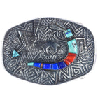 Tommy Denetdale Navajo silver cobblestone inlaid Yei belt buckle - Estate Fresh Austin