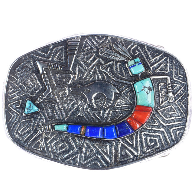 Tommy Denetdale Navajo silver cobblestone inlaid Yei belt buckle