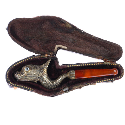 c1890 Antique silver Articulating Dragon Cigarette holder with glass eyes - Estate Fresh Austin