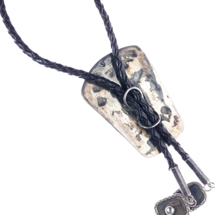 Vintage Petrified Dinosaur Bone sterling channel inlay bolo tie - Estate Fresh Austin