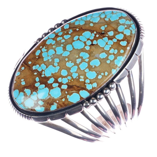 7.25" Wil Vandever Navajo sterling #8 turquoise large cuff bracelet - Estate Fresh Austin