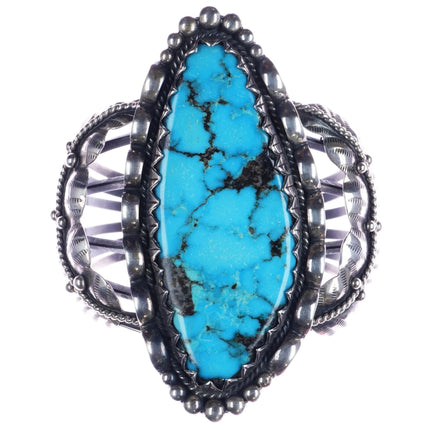 7.875" Vintage Navajo large sterling and turquoise cuff bracelet - Estate Fresh Austin