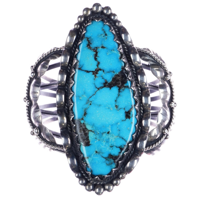 7.875" Vintage Navajo large sterling and turquoise cuff bracelet - Estate Fresh Austin