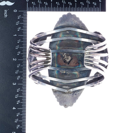 7.875" Vintage Navajo large sterling and turquoise cuff bracelet - Estate Fresh Austin