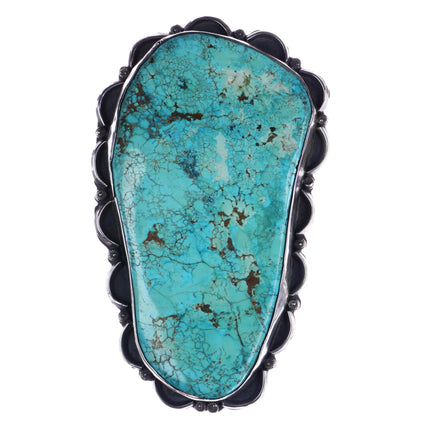 7" Huge vintage Navajo silver and turquoise slab cuff bracelet - Estate Fresh Austin