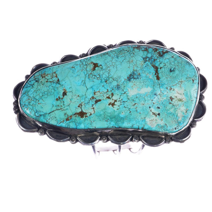7" Huge vintage Navajo silver and turquoise slab cuff bracelet - Estate Fresh Austin