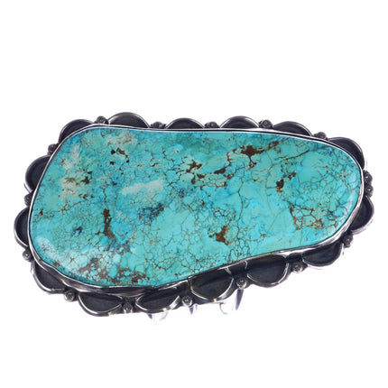 7" Huge vintage Navajo silver and turquoise slab cuff bracelet - Estate Fresh Austin