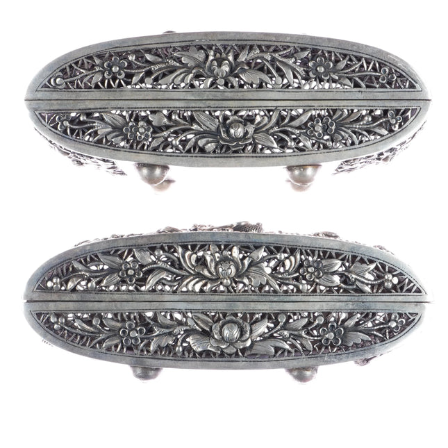 c1900 Large pr Antique Chinese export Silver pierced boxes - Estate Fresh Austin