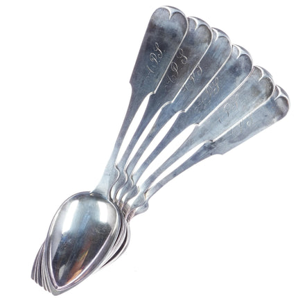 6 Large 1850's Memphis Tennessee Coin Silver spoons James Edward Merriman - Estate Fresh Austin