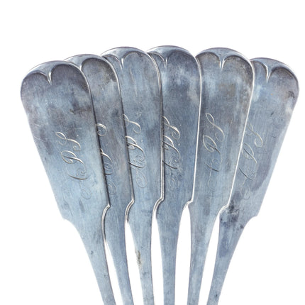 6 Large 1850's Memphis Tennessee Coin Silver spoons James Edward Merriman - Estate Fresh Austin
