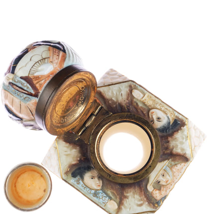 c1890 Royal Rudolstadt Japonesque/Satsuma style large porcelain inkwell - Estate Fresh Austin