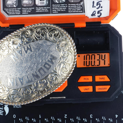 Vintage Sterling Mountain Man Belt buckle Crumrine San Carlos 22k plated - Estate Fresh Austin