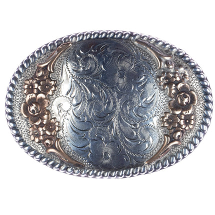 Vintage Fleming Sterling/Bronze roses cowboy/cowgirl belt buckle - Estate Fresh Austin