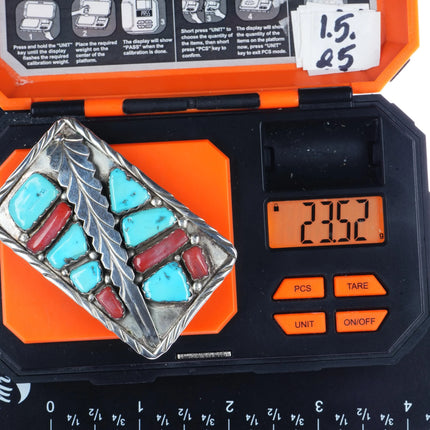 Marvelyne Cheama Zuni Sterling, turquoise, and coral belt buckle - Estate Fresh Austin