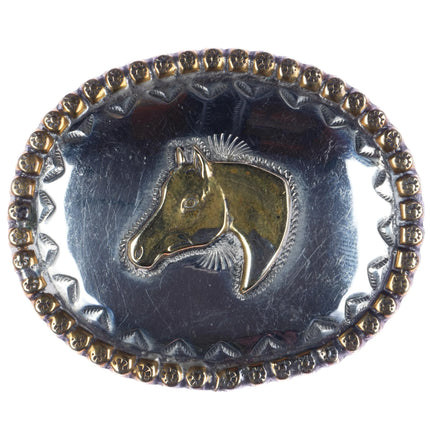 Vintage Sterling horse head belt buckle w/bronze trim Alicia - Estate Fresh Austin
