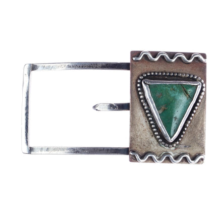 c1940's slim Navajo silver belt buckle w/turquoise - Estate Fresh Austin