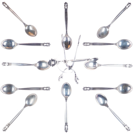 Georg Jensen Acorn sterling coffee/tea/demitasse spoons/2pr springed sugar tongs - Estate Fresh Austin