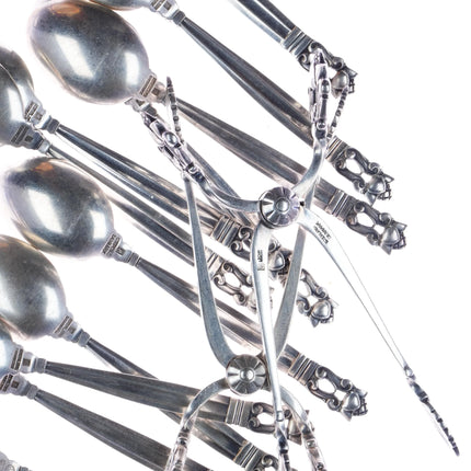 Georg Jensen Acorn sterling coffee/tea/demitasse spoons/2pr springed sugar tongs - Estate Fresh Austin